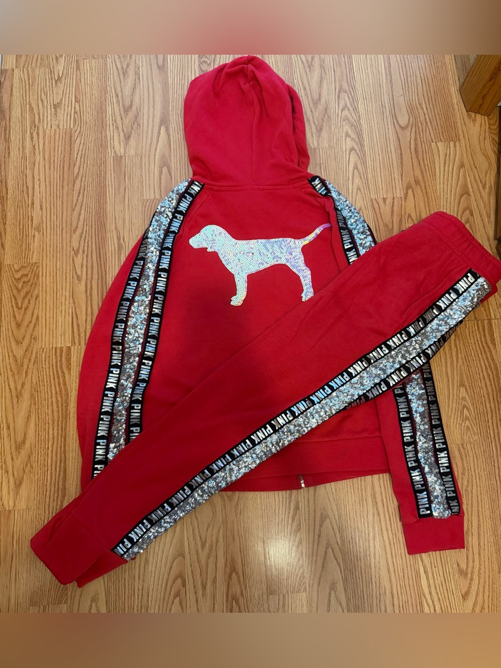 PINK Victoria's Secret Red Sequin Bling Dog Iridescent Outfit L/XL